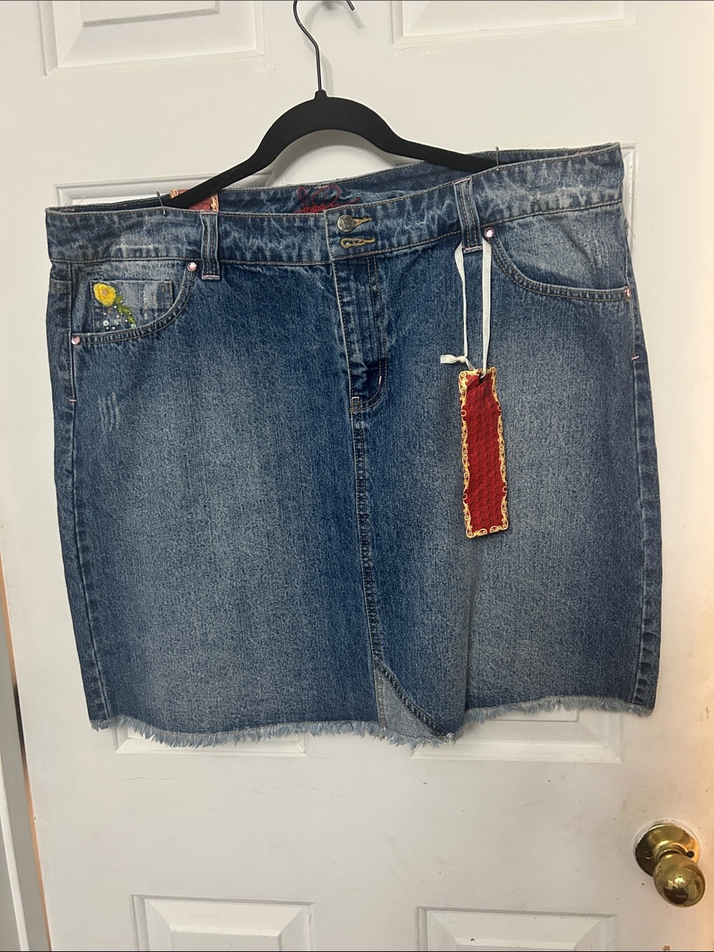 Jessica Simpson Blue Denim Mini Skirt with Subtle Embroidery